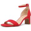 DREAM PAIRS Women’s Square Toe Low Block Chunky Heels Open Toe Ankle Strap Dress Pump Shoes(Red)