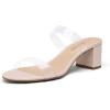 DREAM PAIRS Women’s Two Strap Open Toe Low Block Chunky Heels Sandals Dress Pumps Casual Summer Mules Shoes(Nude/Tpu)
