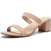 DREAM PAIRS Women’s Two Strap Open Toe Low Block Chunky Heels Sandals Dress Pumps Casual Summer Mules Shoes(Nude-nubuck)