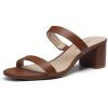 DREAM PAIRS Women’s Two Strap Open Toe Low Block Chunky Heels Sandals Dress Pumps Casual Summer Mules Shoes(Toffee)