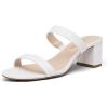 DREAM PAIRS Women’s Two Strap Open Toe Low Block Chunky Heels Sandals Dress Pumps Casual Summer Mules Shoes(White/Pu)