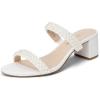 DREAM PAIRS Women’s Two Strap Open Toe Low Block Chunky Heels Sandals Dress Pumps Casual Summer Mules Shoes(White-pearl)