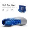DREAM PAIRS Boys Girls Soccer Cleats Youth Firm Groud Outdoor Sport Athletic High Top Football Shoes for Little/Big Kid(Blue/White/Grey)