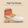 DREAM PAIRS Boys Girls Soccer Cleats Youth Firm Groud Outdoor Sport Athletic High Top Football Shoes for Little/Big Kid(Gold/White)