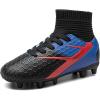 DREAM PAIRS Boys Girls Soccer Cleats Youth Firm Groud Outdoor Sport Athletic High Top Football Shoes for Little/Big Kid(Black/Royal Blue/Red)