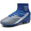 DREAM PAIRS Boys Girls Soccer Cleats Youth Firm Groud Outdoor Sport Athletic High Top Football Shoes for Little/Big Kid(Blue/White/Grey)