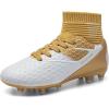 DREAM PAIRS Boys Girls Soccer Cleats Youth Firm Groud Outdoor Sport Athletic High Top Football Shoes for Little/Big Kid(Gold/White)