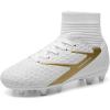 DREAM PAIRS Boys Girls Soccer Cleats Youth Firm Groud Outdoor Sport Athletic High Top Football Shoes for Little/Big Kid(White)