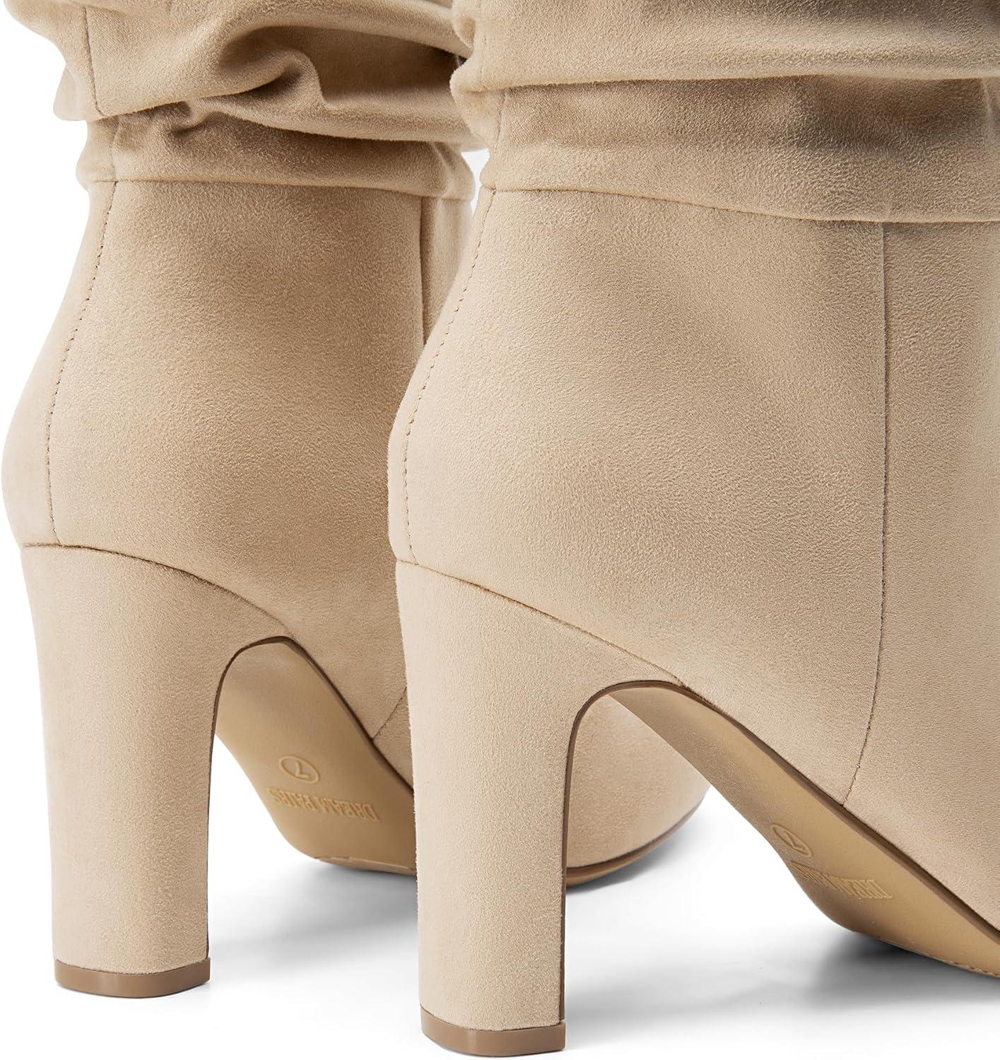 imageDREAM PAIRS Slouch Boots for Women Mid Calf Womens Fashion Almond Toe High Heel Fall Winter Dressy BootsSandy Beigesuede