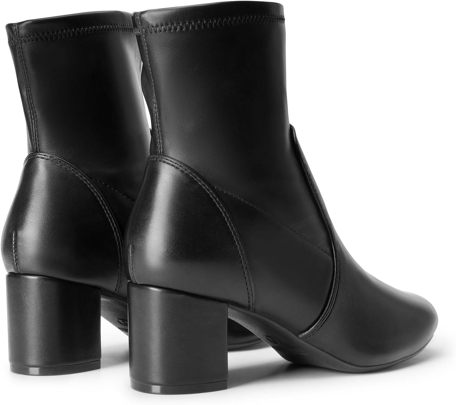 imageDREAM PAIRS Womens Fitted Stretch Ankle Boots Fashion Low Chunky Heel Almond Toe Fall Heeled Booties ShoesBlackpu