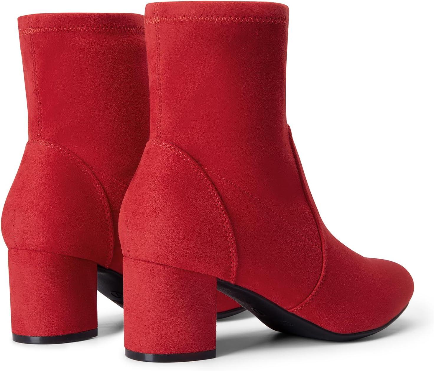 imageDREAM PAIRS Womens Fitted Stretch Ankle Boots Fashion Low Chunky Heel Almond Toe Fall Heeled Booties ShoesRedsuede