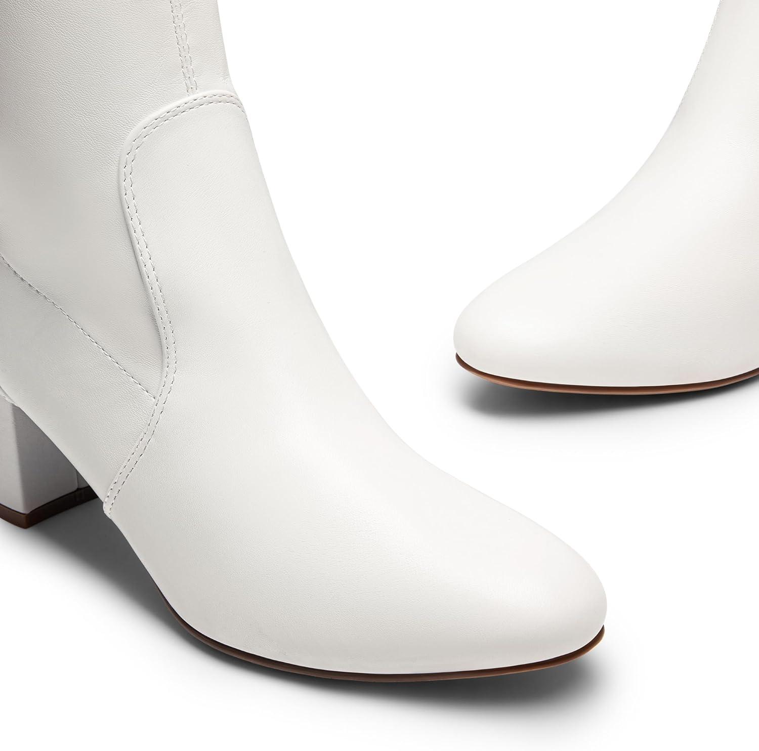 imageDREAM PAIRS Womens Fitted Stretch Ankle Boots Fashion Low Chunky Heel Almond Toe Fall Heeled Booties ShoesWhitepu