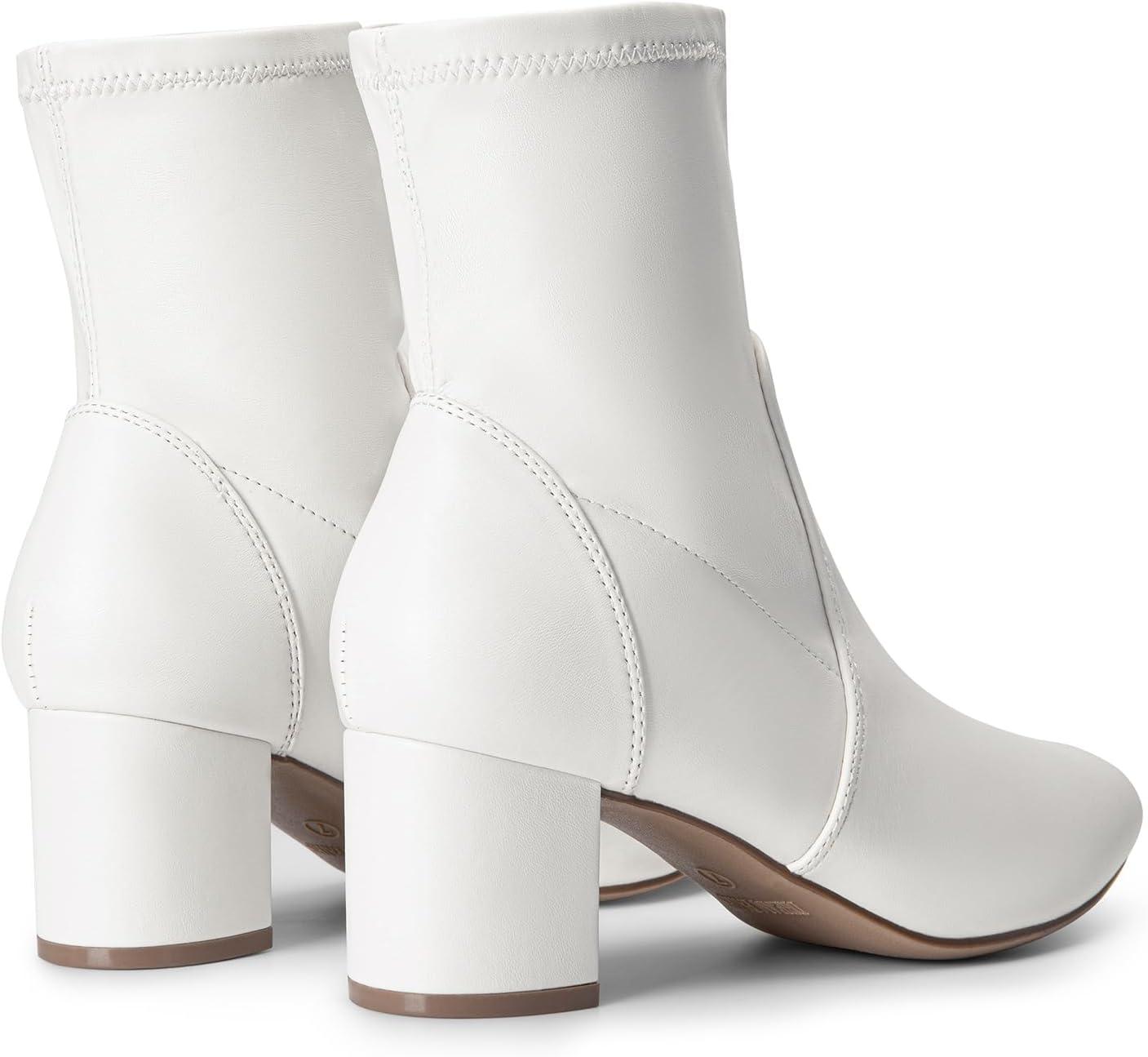 imageDREAM PAIRS Womens Fitted Stretch Ankle Boots Fashion Low Chunky Heel Almond Toe Fall Heeled Booties ShoesWhitepu