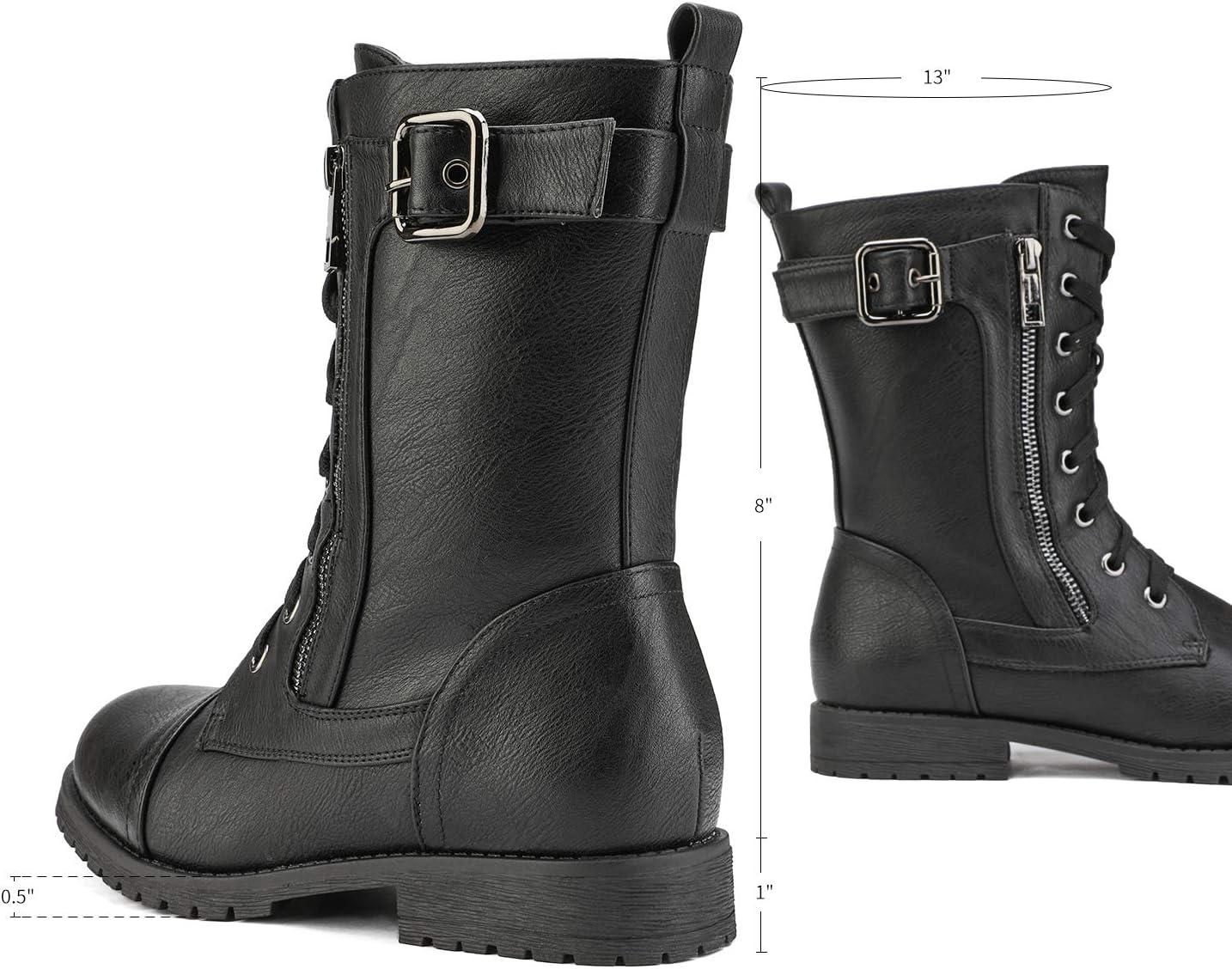imageDREAM PAIRS Womens Mid Calf Builtin Wallet Pocket Lace up Military Combat BootsAll Black