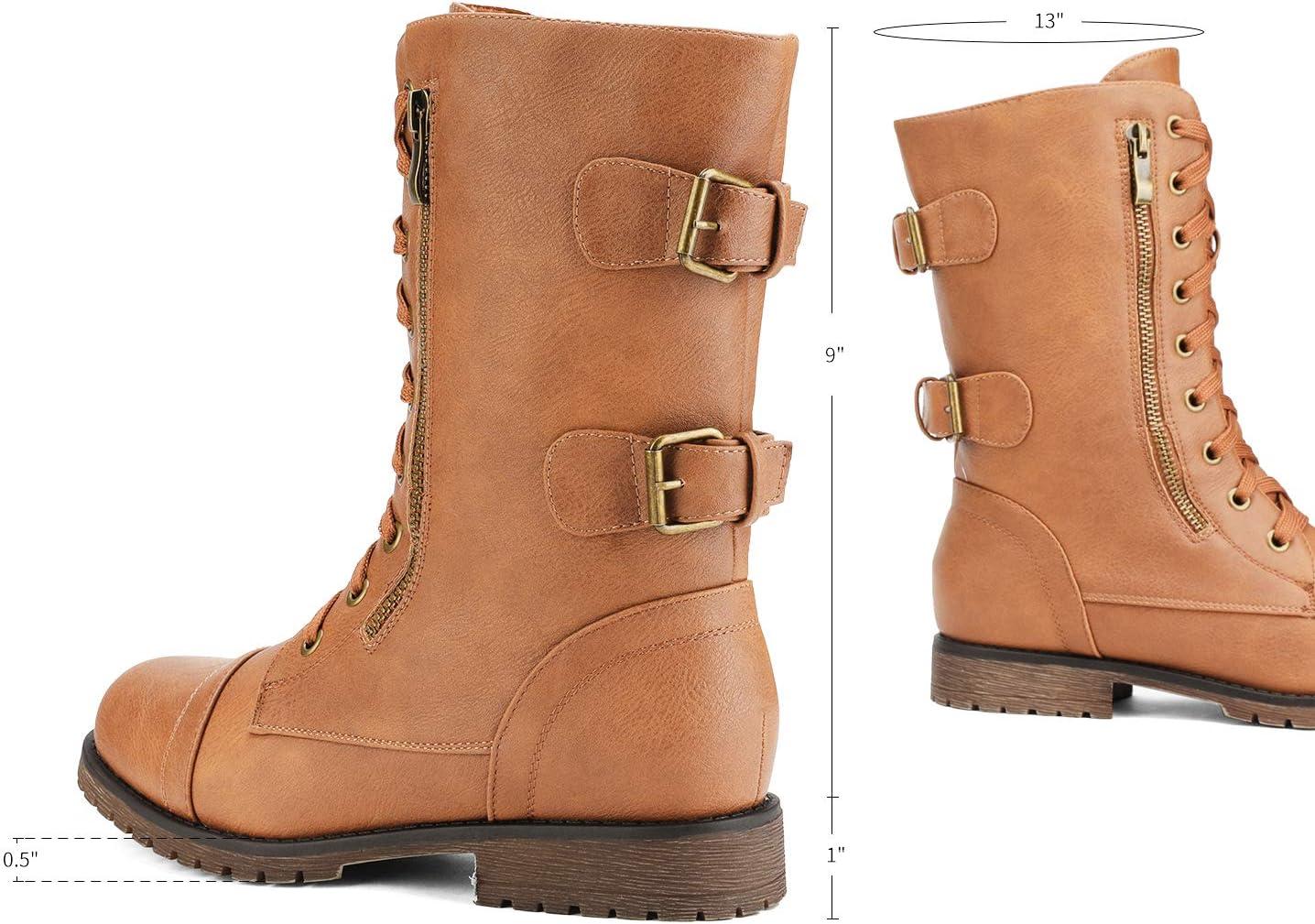 imageDREAM PAIRS Womens Mid Calf Builtin Wallet Pocket Lace up Military Combat BootsCamel