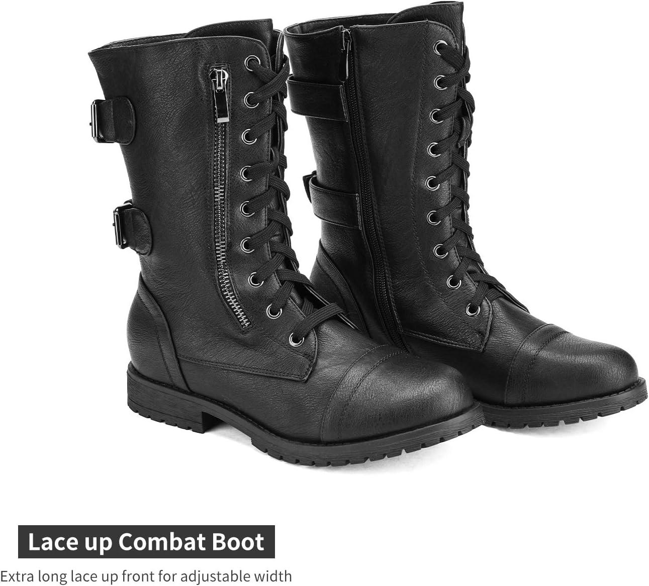 imageDREAM PAIRS Womens Mid Calf Builtin Wallet Pocket Lace up Military Combat BootsClassic Black