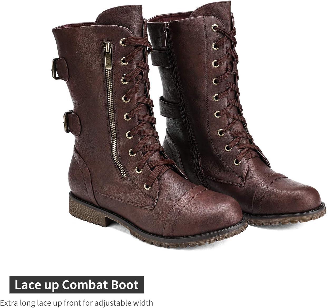 imageDREAM PAIRS Womens Mid Calf Builtin Wallet Pocket Lace up Military Combat BootsClassic Burgundy