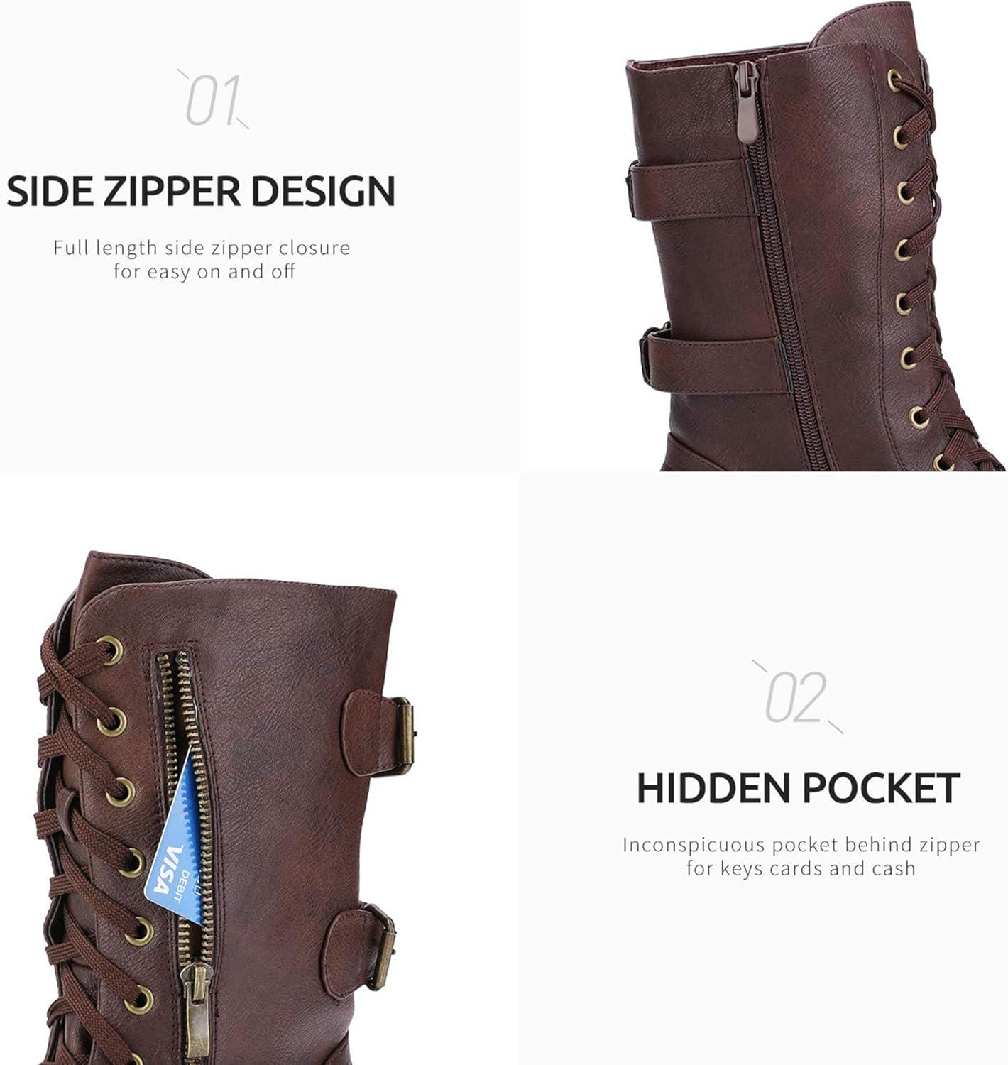 imageDREAM PAIRS Womens Mid Calf Builtin Wallet Pocket Lace up Military Combat BootsClassic Burgundy
