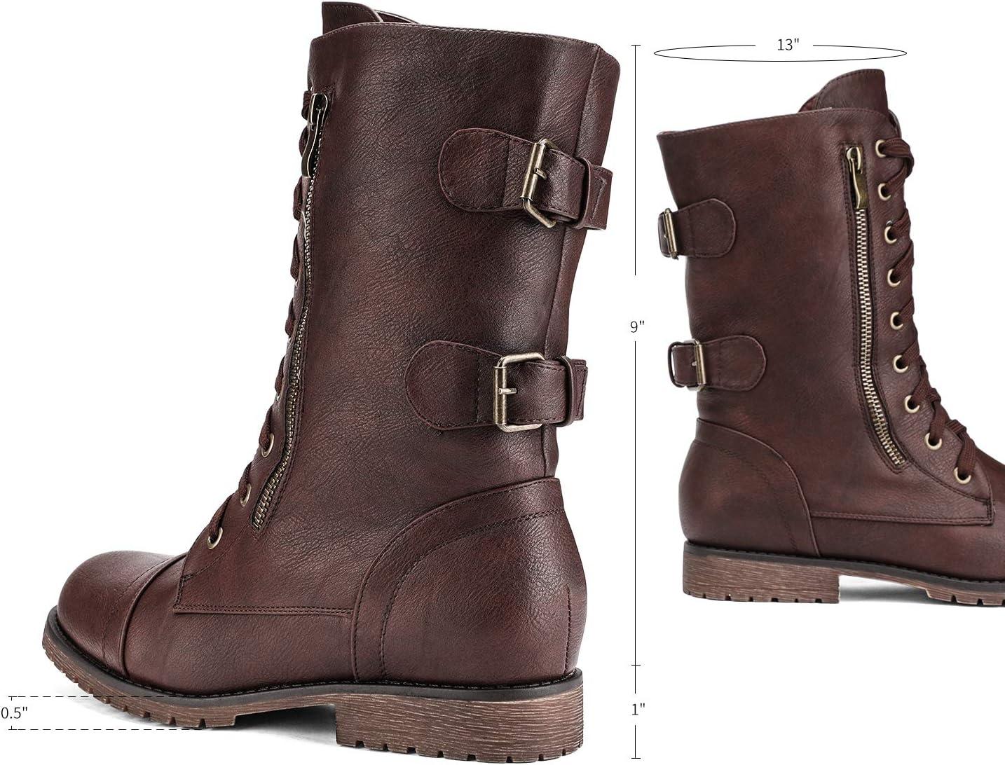 imageDREAM PAIRS Womens Mid Calf Builtin Wallet Pocket Lace up Military Combat BootsClassic Burgundy