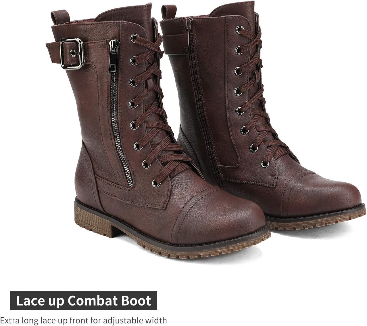 imageDREAM PAIRS Womens Mid Calf Builtin Wallet Pocket Lace up Military Combat BootsMissionburgundy
