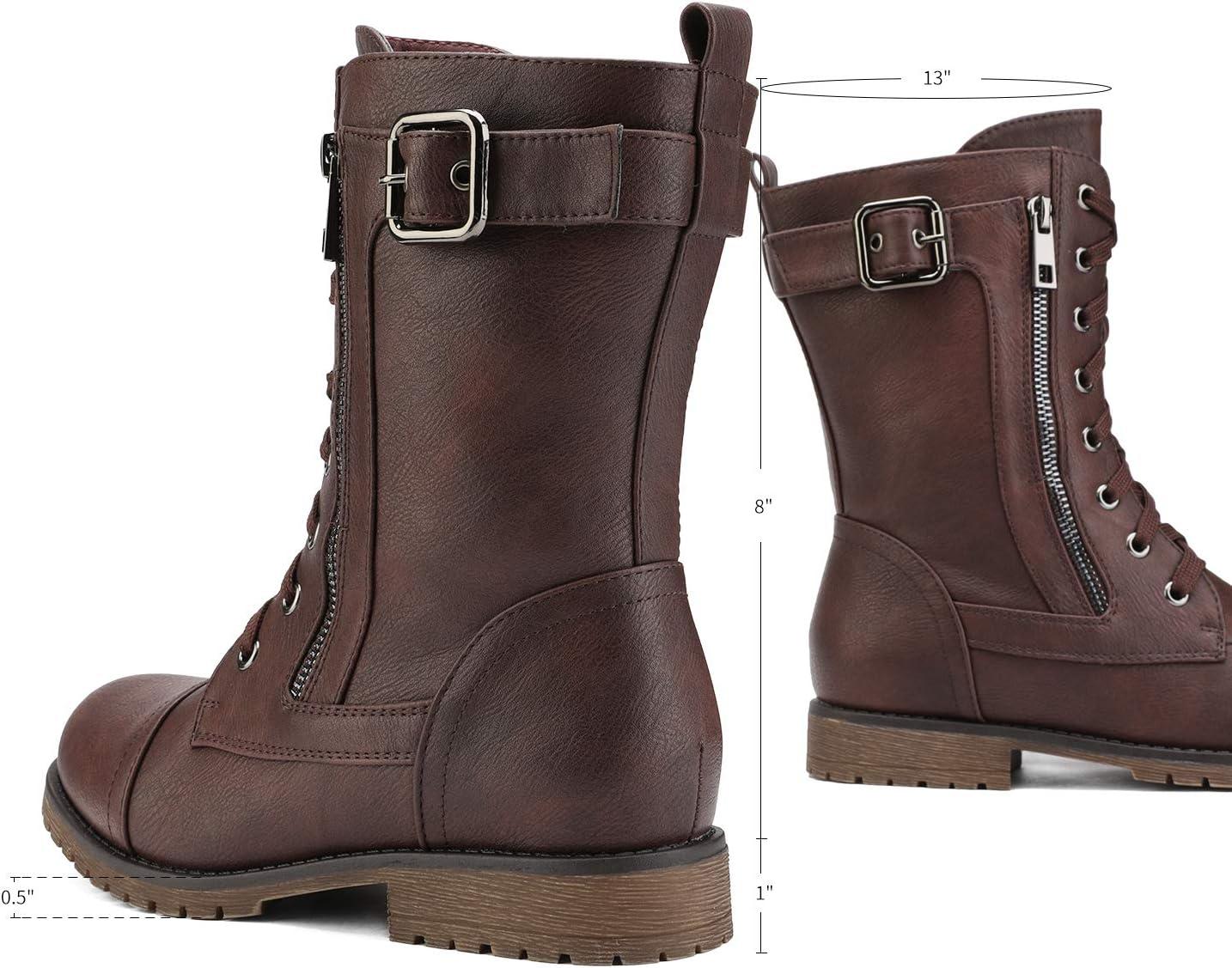 imageDREAM PAIRS Womens Mid Calf Builtin Wallet Pocket Lace up Military Combat BootsMissionburgundy
