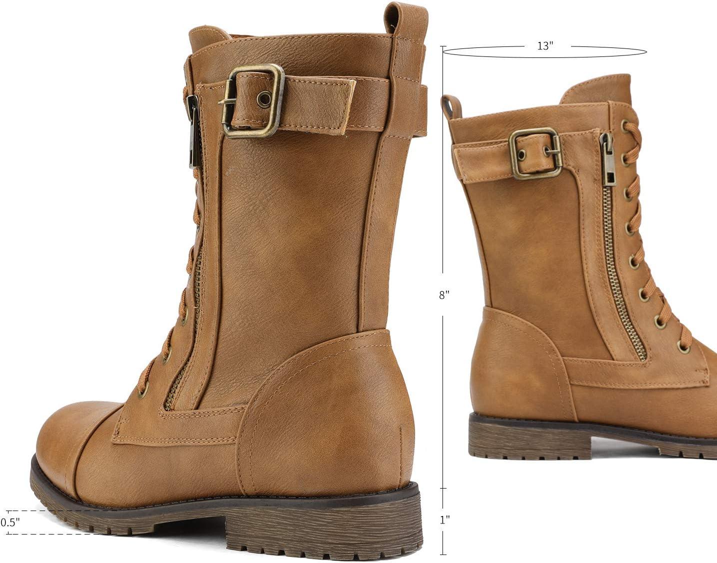 imageDREAM PAIRS Womens Mid Calf Builtin Wallet Pocket Lace up Military Combat BootsMissioncamel