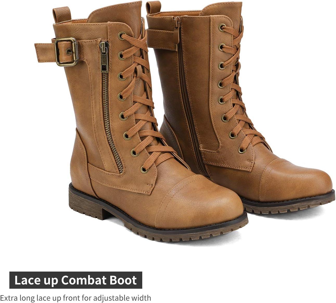 imageDREAM PAIRS Womens Mid Calf Builtin Wallet Pocket Lace up Military Combat BootsMissioncamel