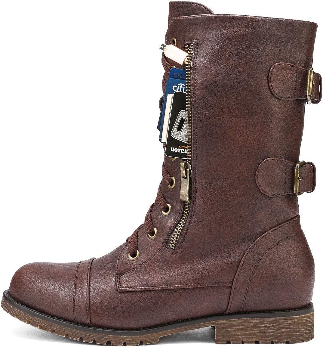 imageDREAM PAIRS Womens Mid Calf Builtin Wallet Pocket Lace up Military Combat BootsTerranburgundy