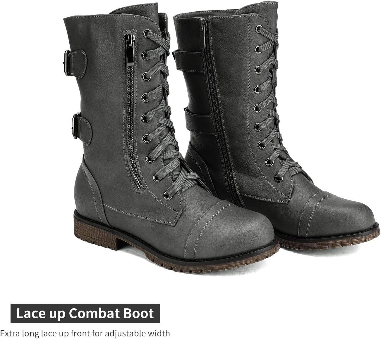 imageDREAM PAIRS Womens Mid Calf Builtin Wallet Pocket Lace up Military Combat BootsTerrangrey