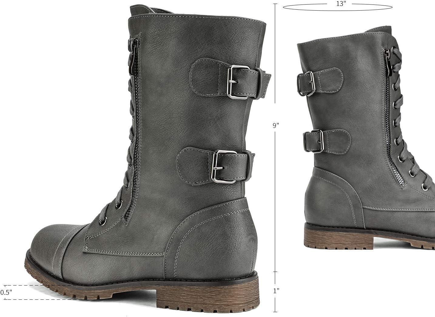 imageDREAM PAIRS Womens Mid Calf Builtin Wallet Pocket Lace up Military Combat BootsTerrangrey