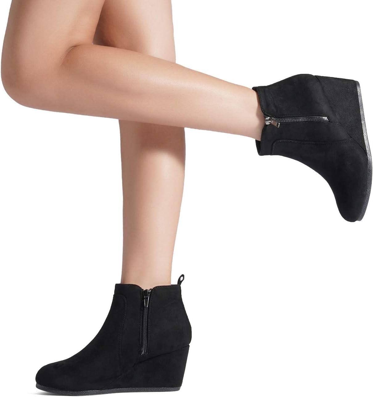 imageDREAM PAIRS Womens Suede Low Wedges Ankle BootsBlackSuede
