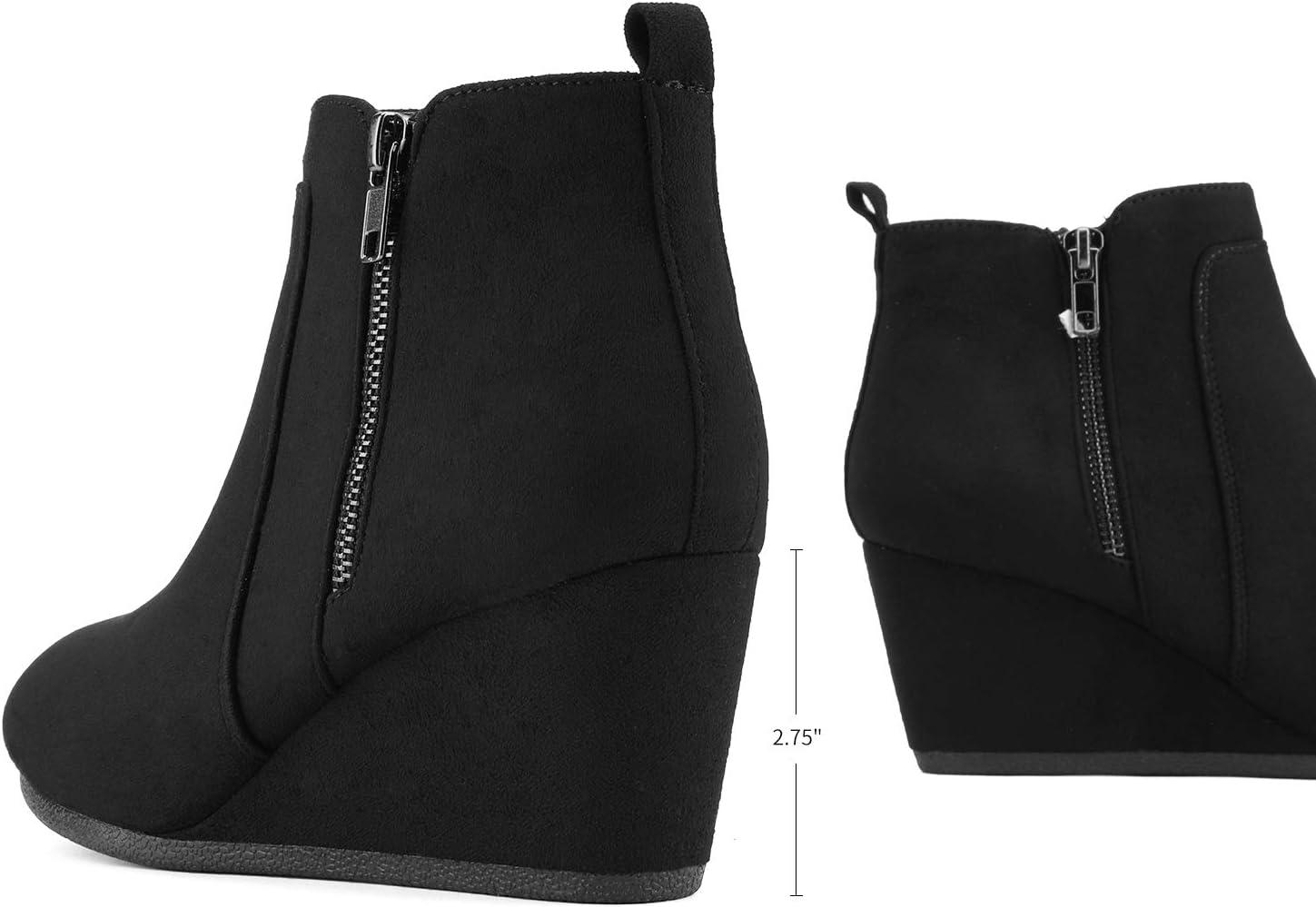 imageDREAM PAIRS Womens Suede Low Wedges Ankle BootsBlackSuede