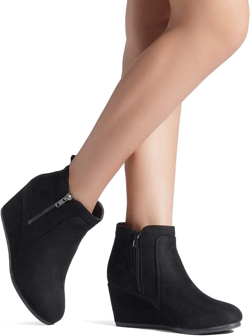 imageDREAM PAIRS Womens Suede Low Wedges Ankle BootsBlackSuede