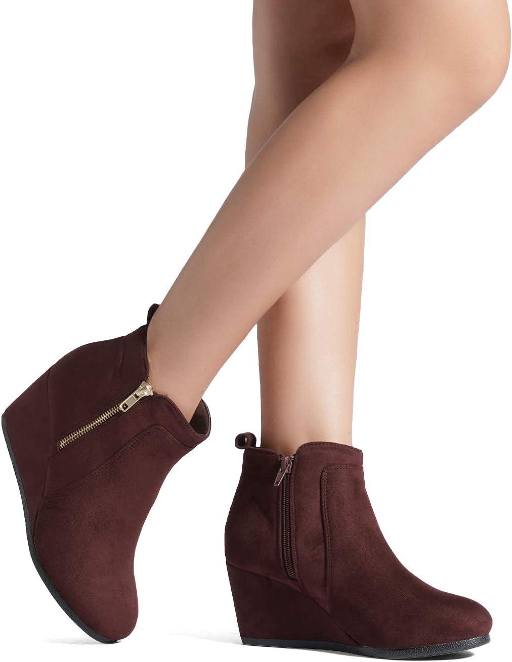 imageDREAM PAIRS Womens Suede Low Wedges Ankle BootsBurgundySuede