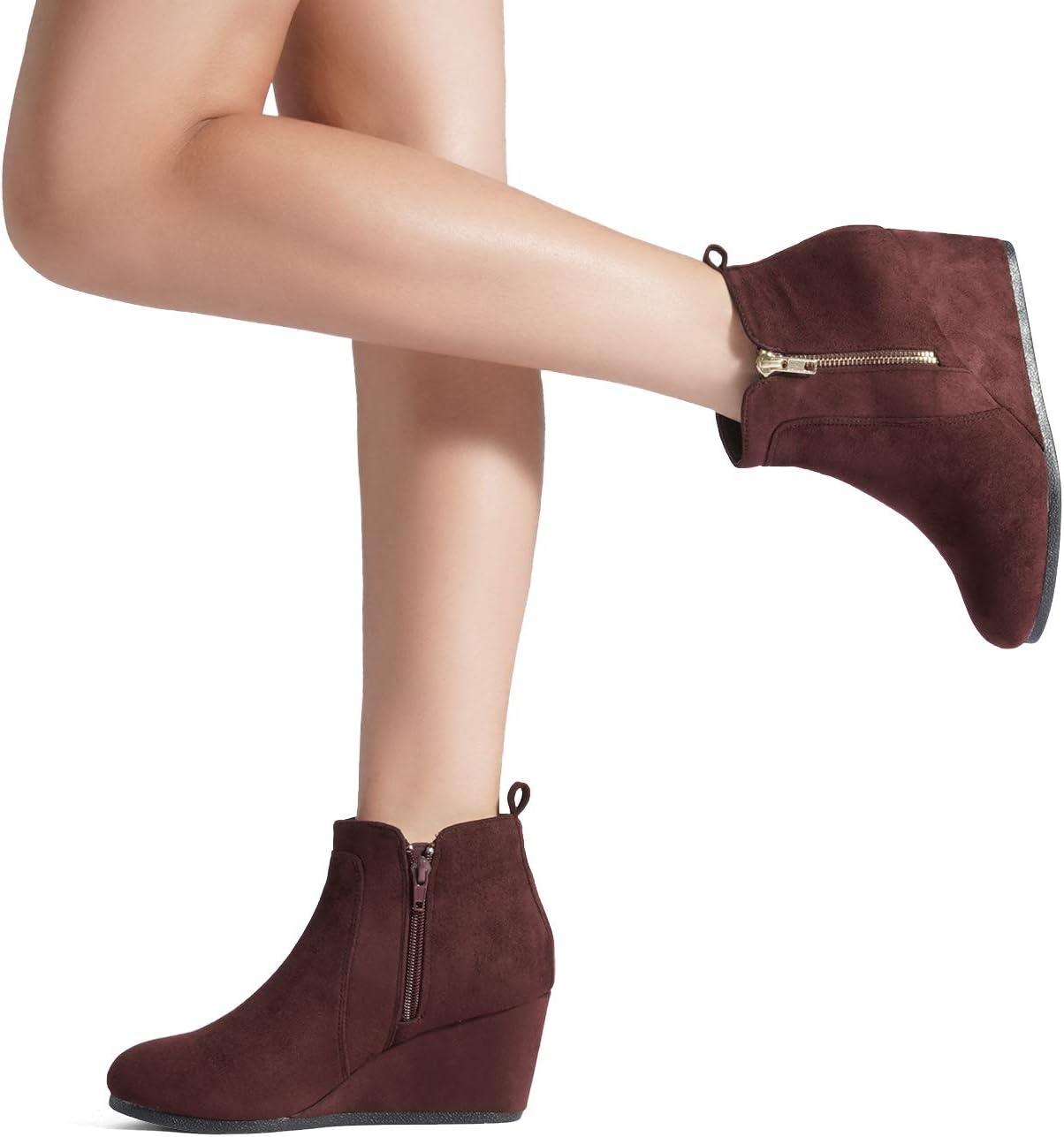 imageDREAM PAIRS Womens Suede Low Wedges Ankle BootsBurgundySuede