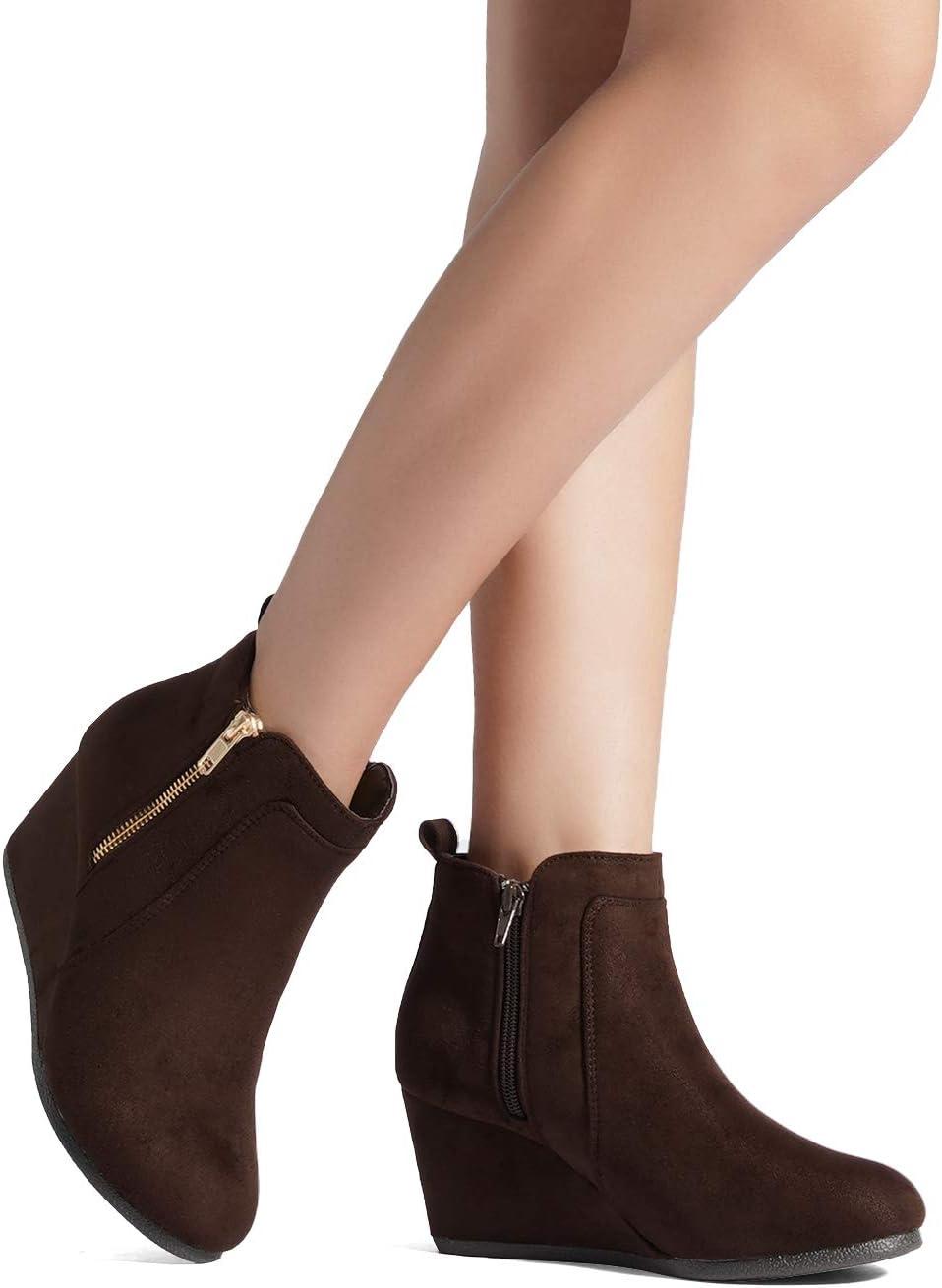imageDREAM PAIRS Womens Suede Low Wedges Ankle BootsCoffeeSuede