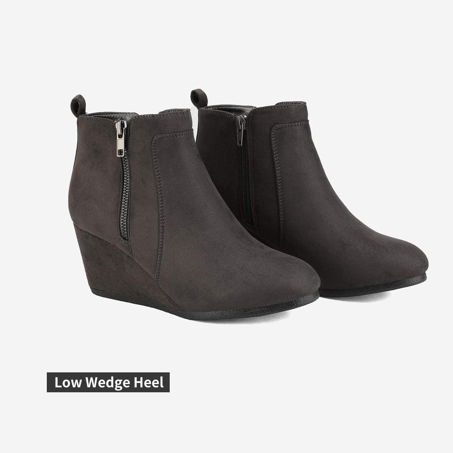 imageDREAM PAIRS Womens Suede Low Wedges Ankle BootsGreySuede