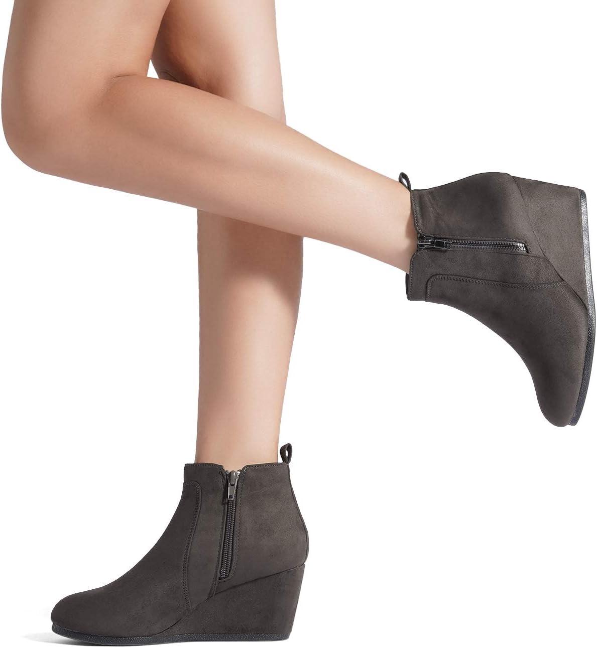 imageDREAM PAIRS Womens Suede Low Wedges Ankle BootsGreySuede