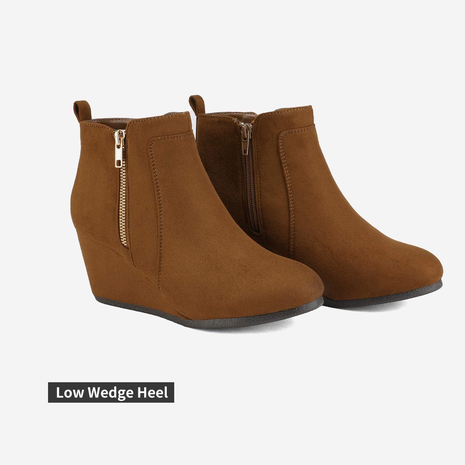 imageDREAM PAIRS Womens Suede Low Wedges Ankle BootsTanSuede