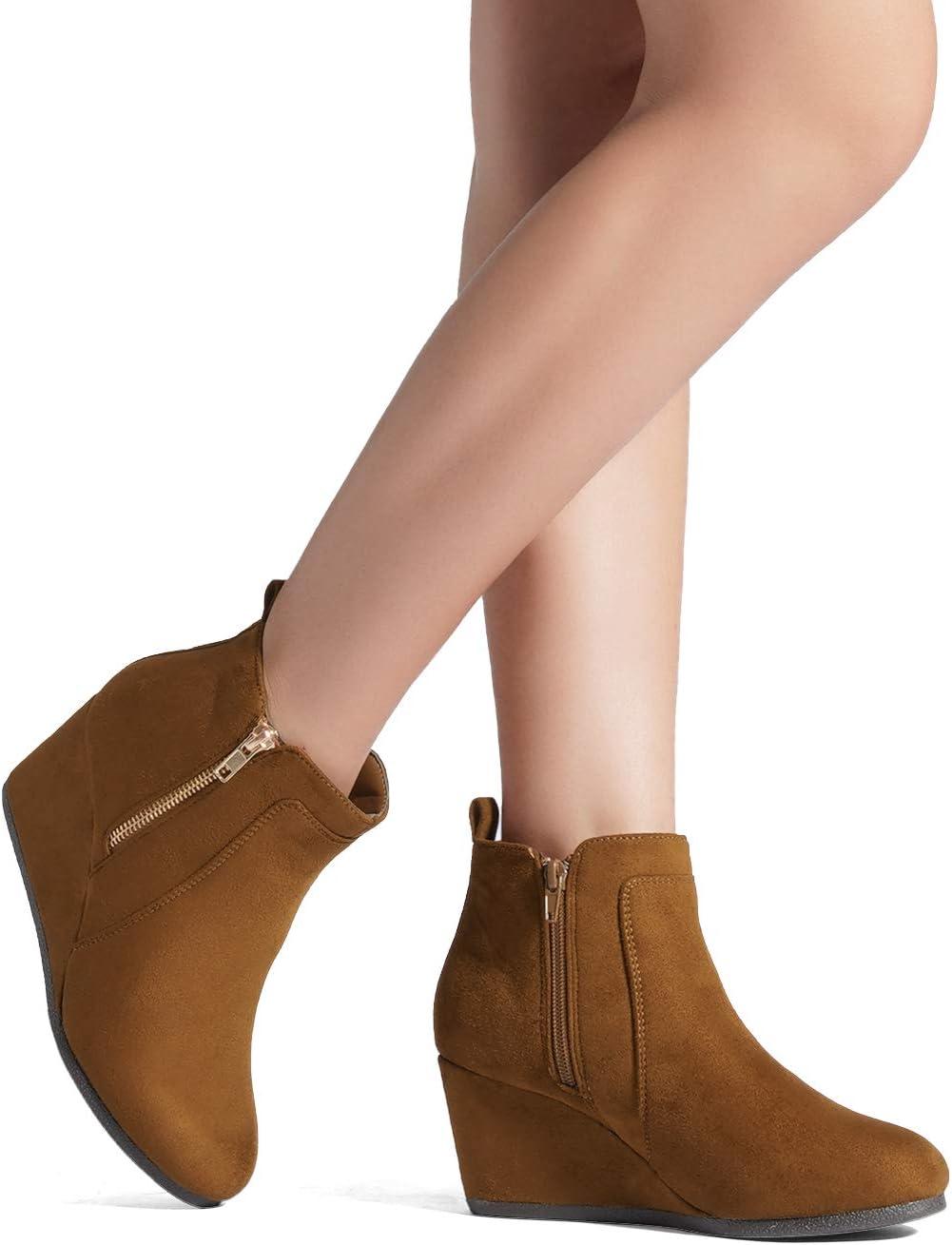 imageDREAM PAIRS Womens Suede Low Wedges Ankle BootsTanSuede