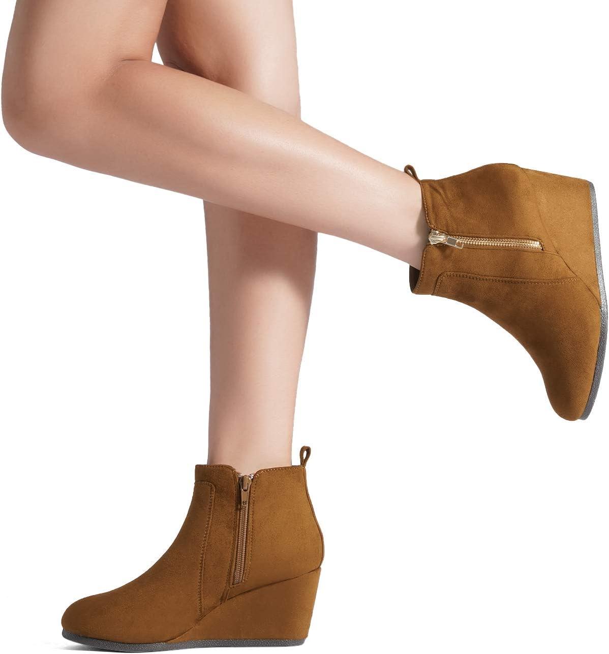 imageDREAM PAIRS Womens Suede Low Wedges Ankle BootsTanSuede