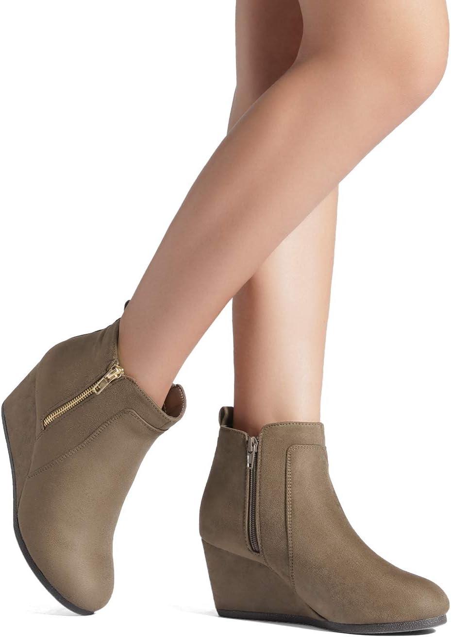 imageDREAM PAIRS Womens Suede Low Wedges Ankle BootsTaupeSuede