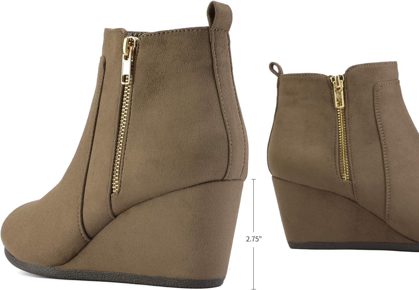 imageDREAM PAIRS Womens Suede Low Wedges Ankle BootsTaupeSuede