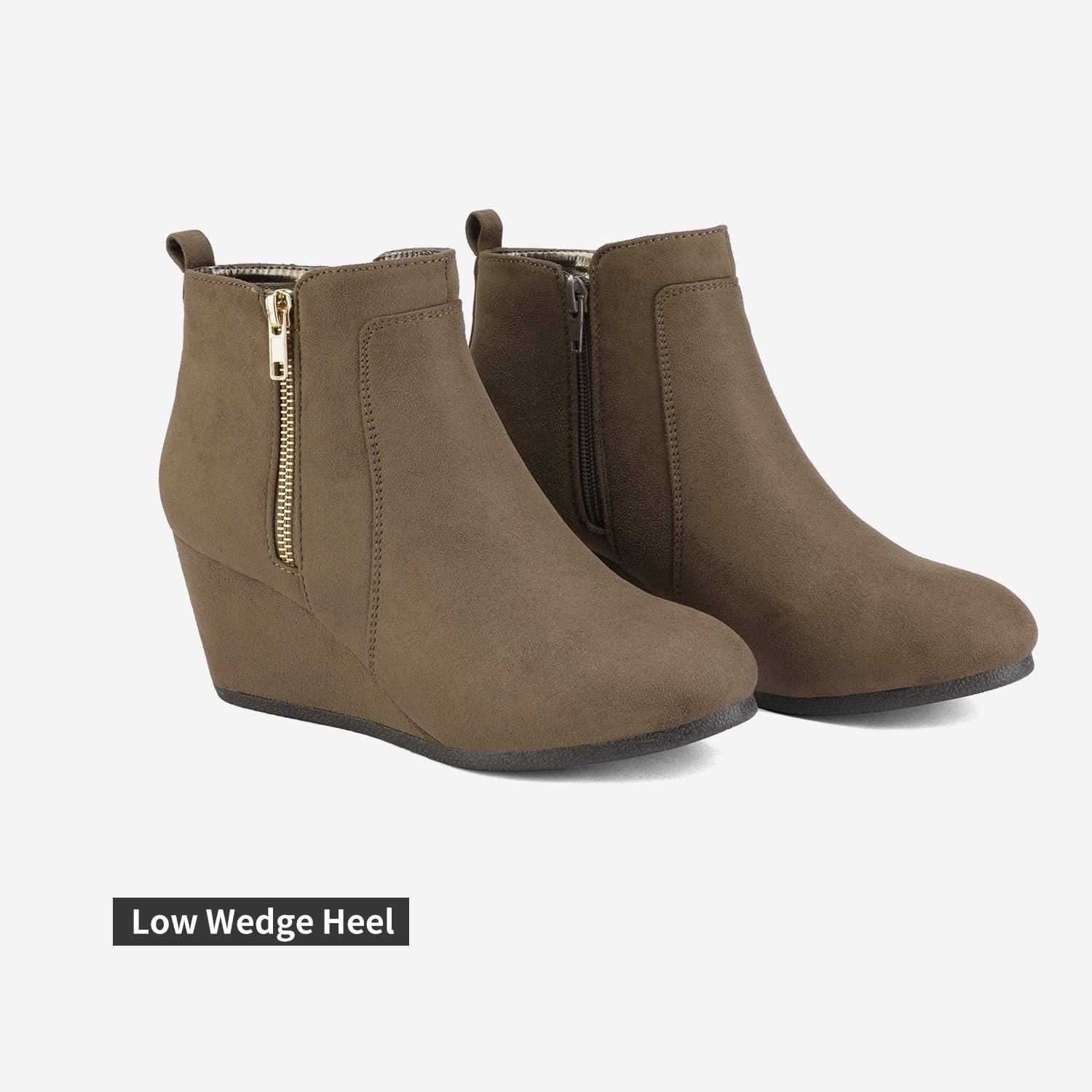 imageDREAM PAIRS Womens Suede Low Wedges Ankle BootsTaupeSuede