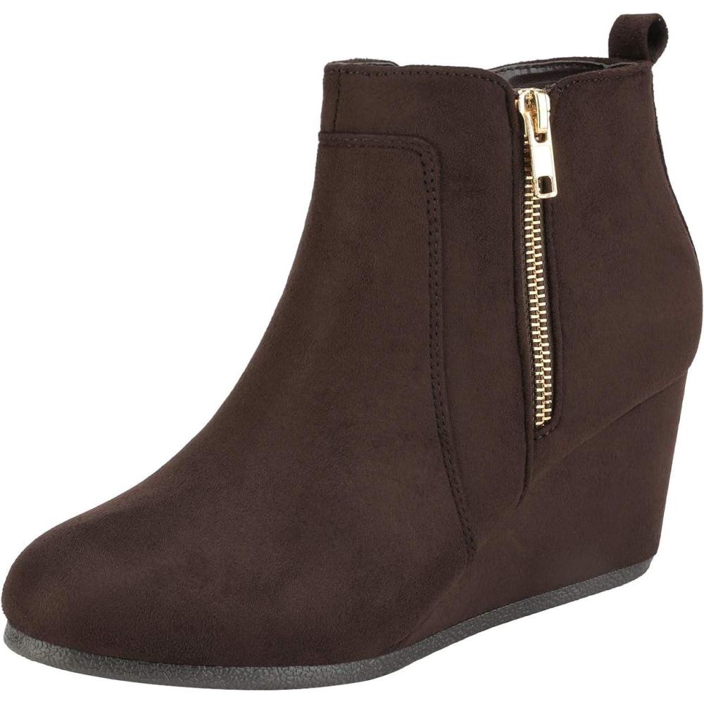imageDREAM PAIRS Womens Suede Low Wedges Ankle BootsCoffeeSuede