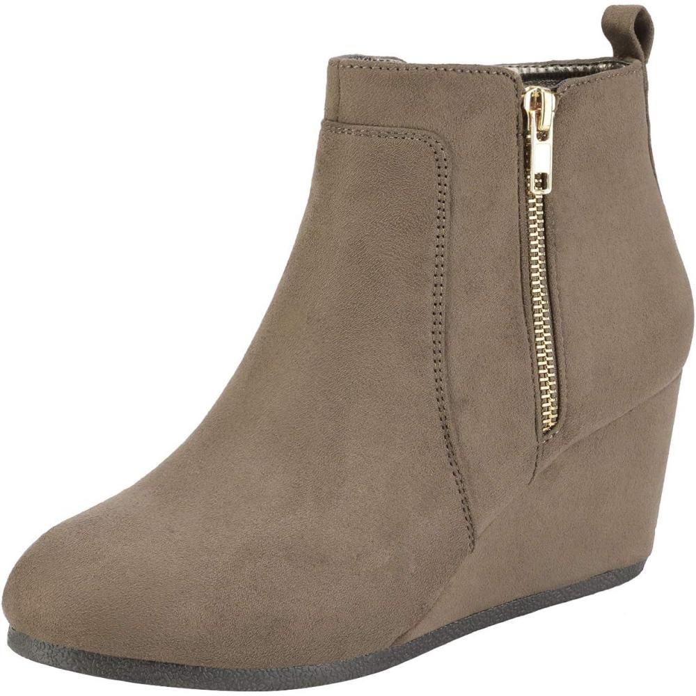 imageDREAM PAIRS Womens Suede Low Wedges Ankle BootsTaupeSuede