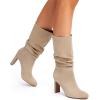 DREAM PAIRS Slouch Boots for Women Mid Calf, Women’s Fashion Almond Toe High Heel Fall Winter Dressy Boots(Sandy Beige-suede)