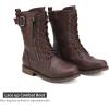 DREAM PAIRS Women’s Mid Calf Built-in Wallet Pocket Lace up Military Combat Boots(All Burgundy)