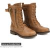 DREAM PAIRS Women’s Mid Calf Built-in Wallet Pocket Lace up Military Combat Boots(All Camel)