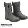 DREAM PAIRS Women’s Mid Calf Built-in Wallet Pocket Lace up Military Combat Boots(All Grey)